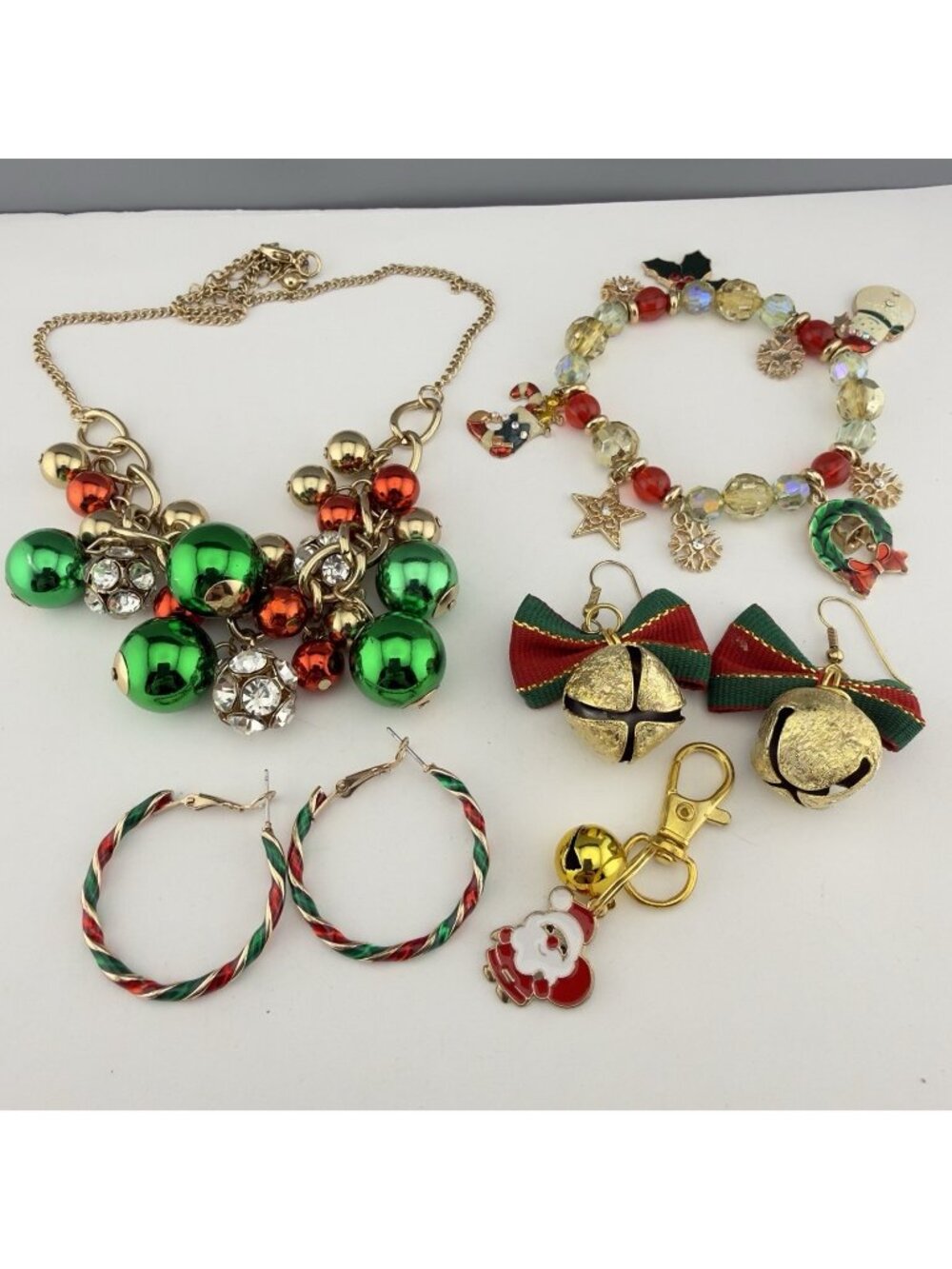 Christmas Holidays Jewelry Lot Necklace Bracelet Earrings Charms Festive Bells